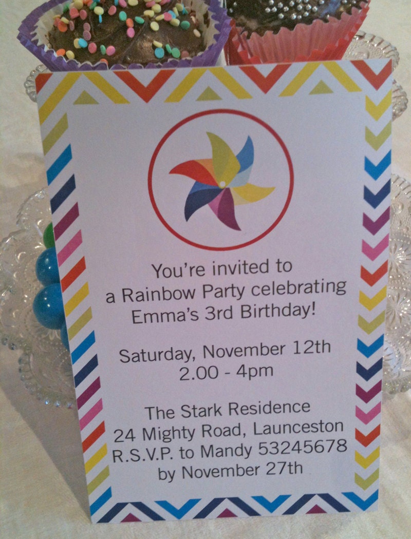 Rainbow Party Invitation - Customised - Rainbow Party Collection