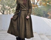 Linen Maxi Trench Coat Dress in Amy Green - Custom Made