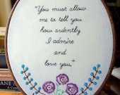 Mr. Darcy's Love - Embroidery Pattern PDF - Includes Stitch Guide - Jane Austen - Pride & Prejudice - quote