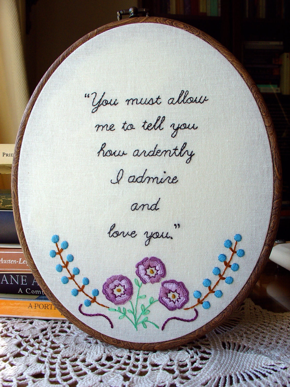 Mr. Darcy's Love - Embroidery Pattern PDF - Includes Stitch Guide - Jane Austen - Pride & Prejudice - quote
