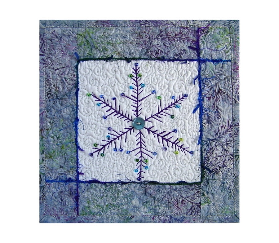 Mini Wall Hanging Quilt, Fiber Art, Snowflake