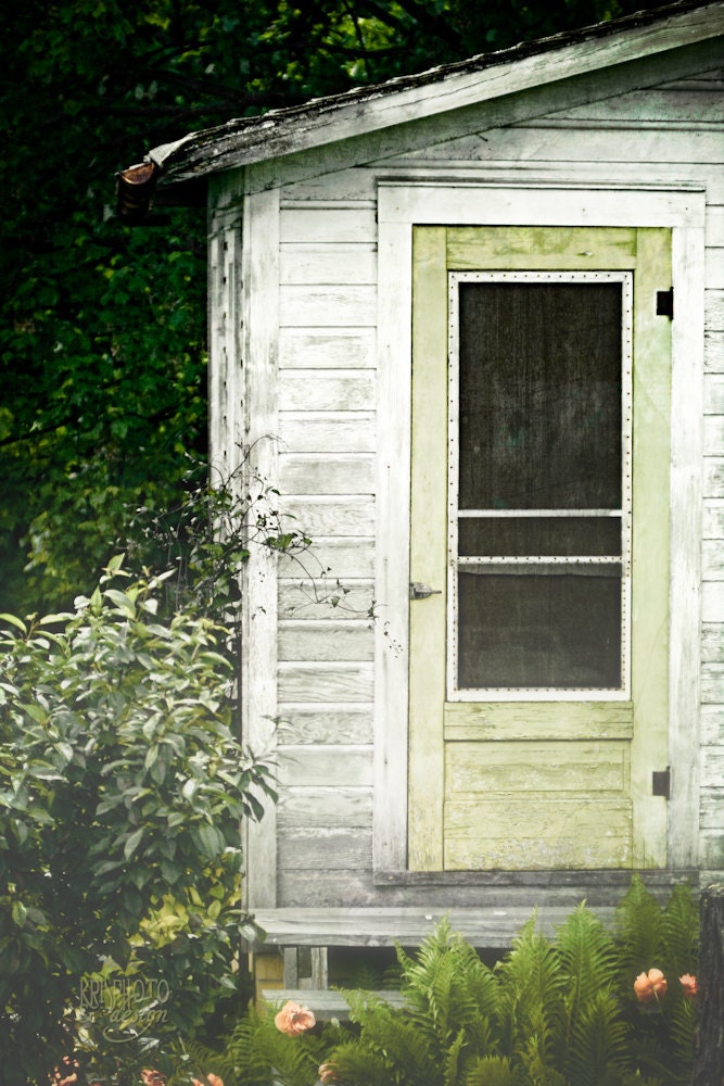 Country House, Green Door Original, Shabby Chic,  Fine Art Photography Print - VintageOnWings