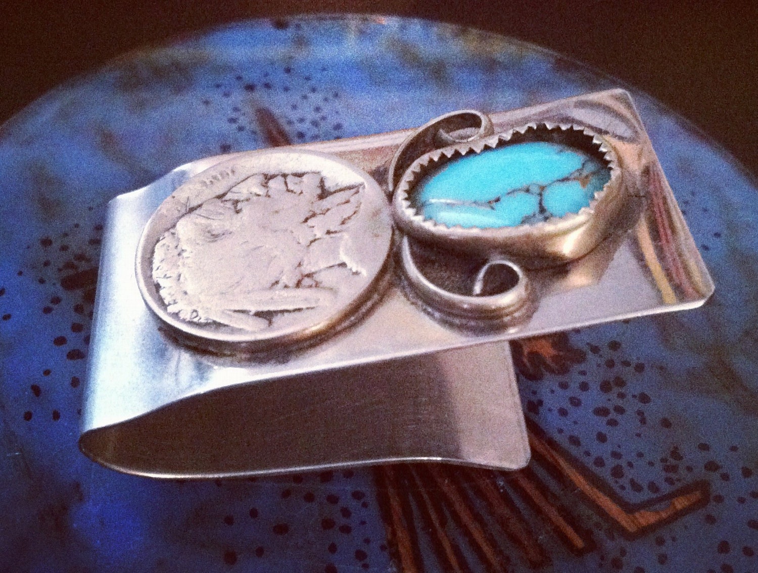 Sterling Silver Navajo Southwestern Moneyholder // TRIBAL Turquoise Money Clip