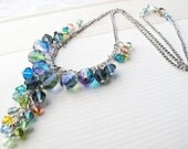 Ocean blue cluster necklace. Swarovski crystals. Bohemian glass. Aquamarine. Nautical look.