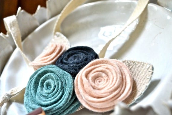 Large Felt Flower Necklace in Peach, Turquoise, and Navy
