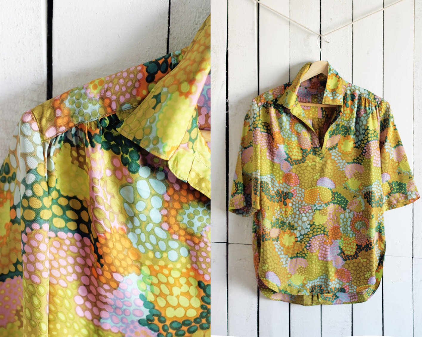 Retro Natural Color Scale Printed Blouse