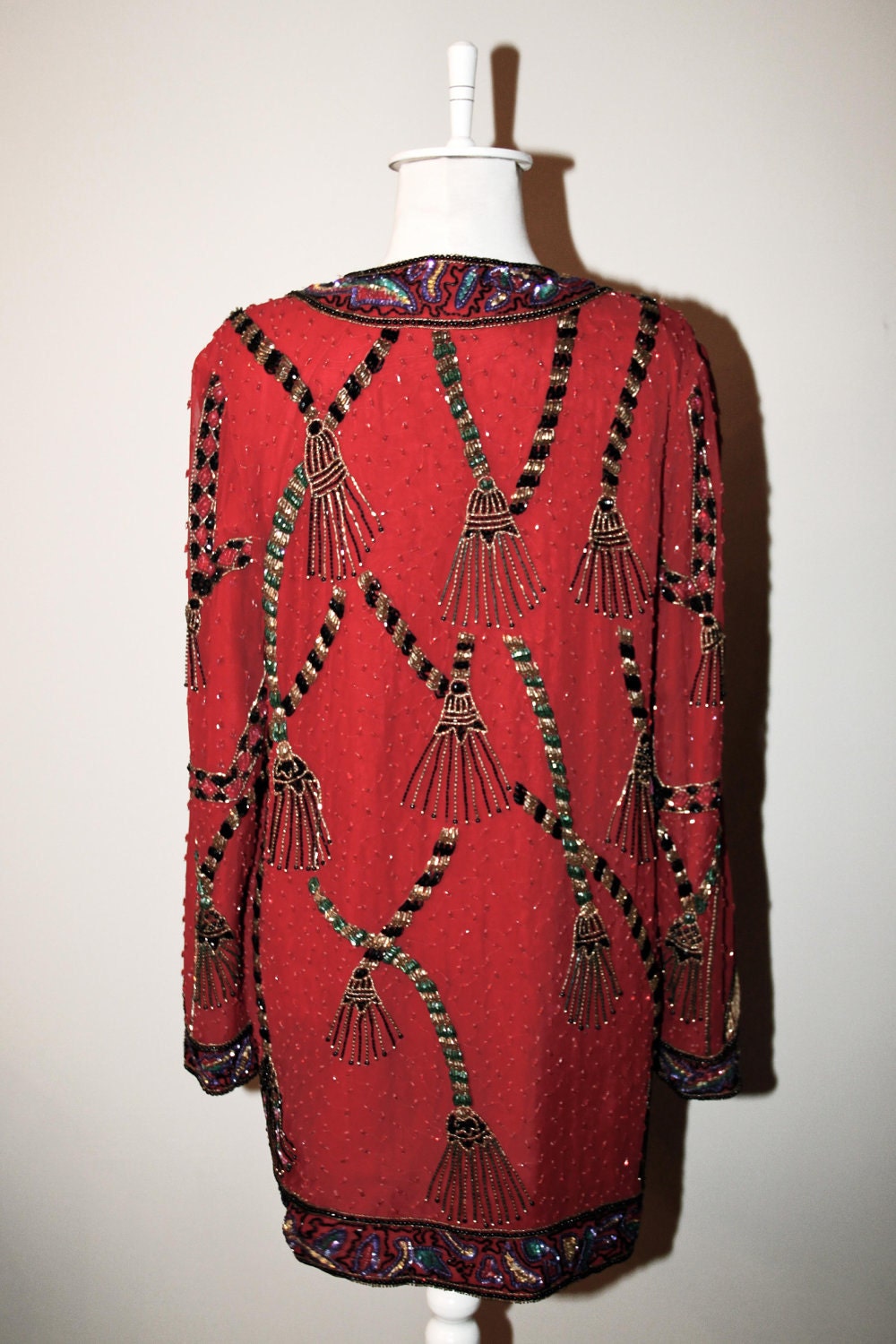 Red Beaded Jacket with Multicolor Beaded Design