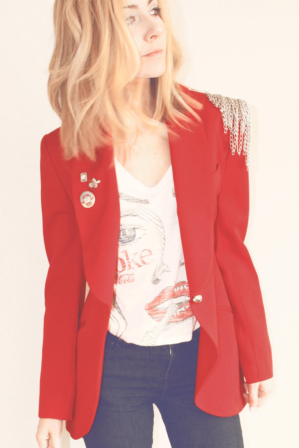 Slim Fit Red Vintage Blazer Jacket