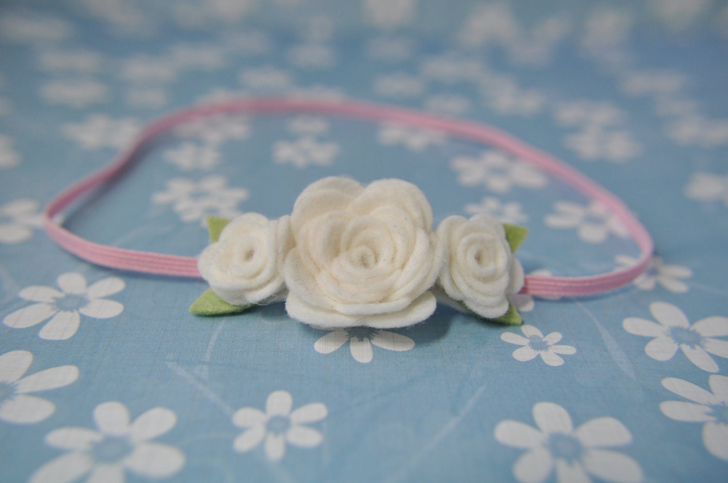Baby Headband - White Flower Headband - Pure Wool Felt Flowers - Infant Hair Accessories - Pink and White Headband - 0-3 Months