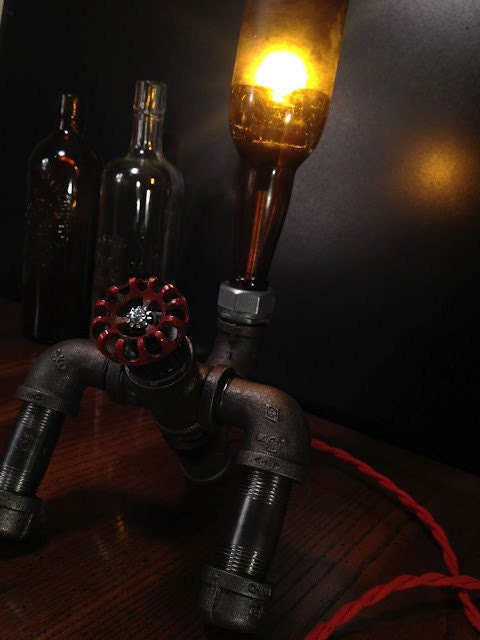 Industrial Brewery Lamp - Bottle Lighting - Steampunk Fixture - Faucet Switch - Table Lamp Furniture