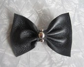 III Medium Handmade Studded Black Leather Hair Bow III