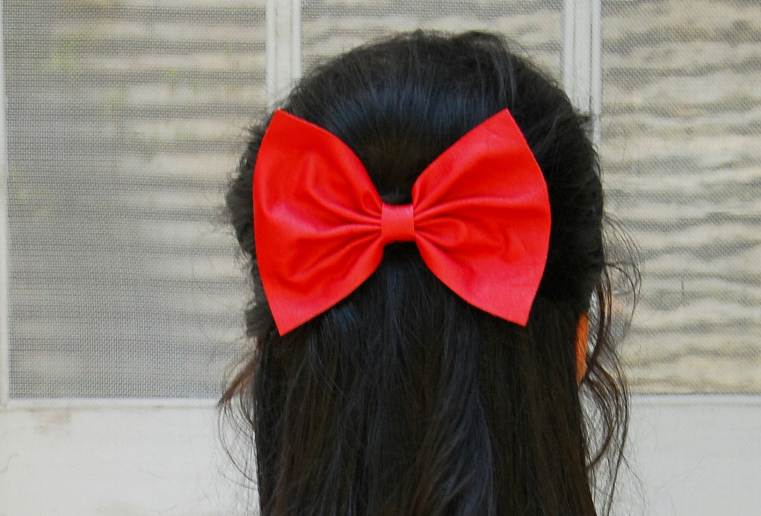 III Extra Large Red Leather Hair Bow III