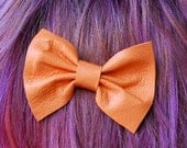 III Pair of little teeny tiny Creamsicle Orange leather hair bows III
