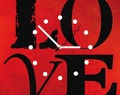 LOVE Clock - Red 8x8 - Valentine's Day - Red and Black - Quartz Wall Clock - SavellStudioArtKlock