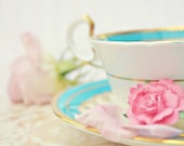 Marie Antoinette Tea - 8x10 Fine Art Photo - Teacup, Roses, Stripes - Shabby Chic, Romantic, Love, Tea Party, Candy - Blue and Pink, Vintage - pastelfables