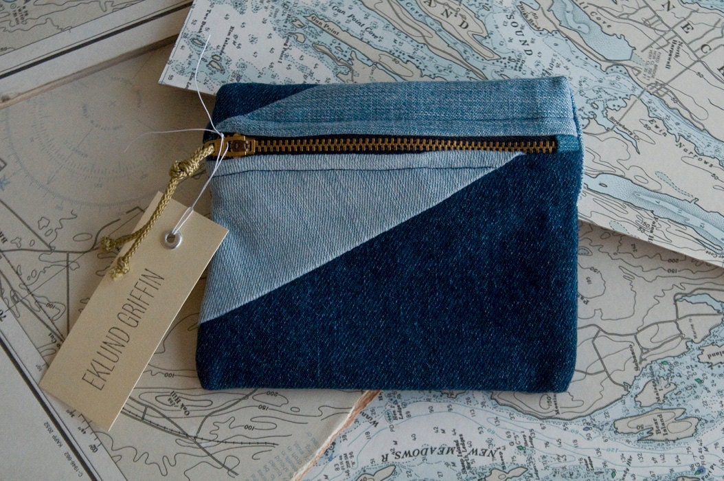 Blue Denim and Chambray Zippered Pouch : Style 3