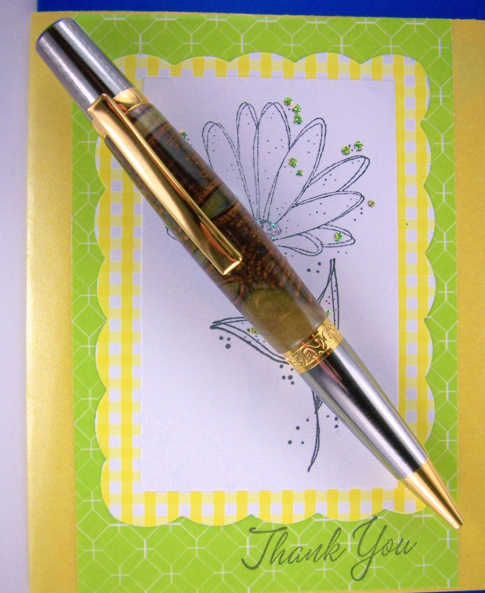 Handcrafted Wooden Pen Hand Turned Cone and Acrylic Blank and Chrome and Gold Hardware 226C