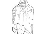 Glass Bottle - Surreal. A bottle of glass and sea glass... A request. Sketch, drawing, abstract, geometric. PRINT