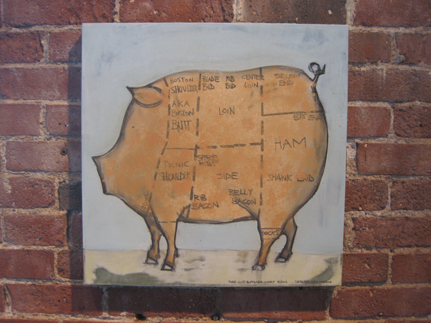 Pork Cut Butcher Chart 18" x 18", oil on canvas
