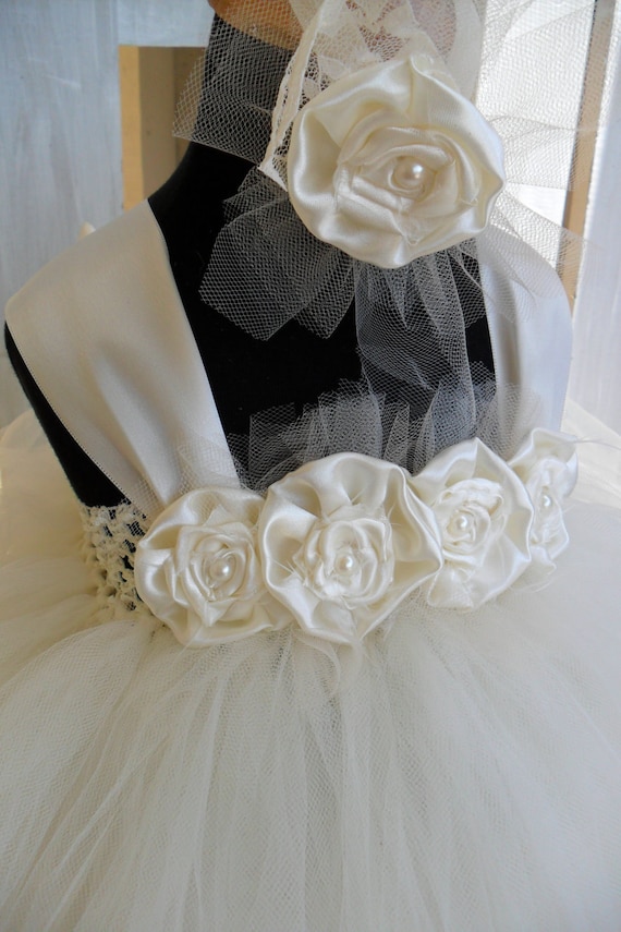 Flower Girl Dress, Traditional Ivory Flower Girl Tutu Dress, Communion
