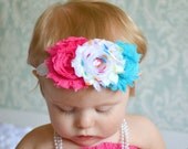 Infant Headbands... Girls headband... Birthday Headband... Shabby Flower Trio in Bright Colors