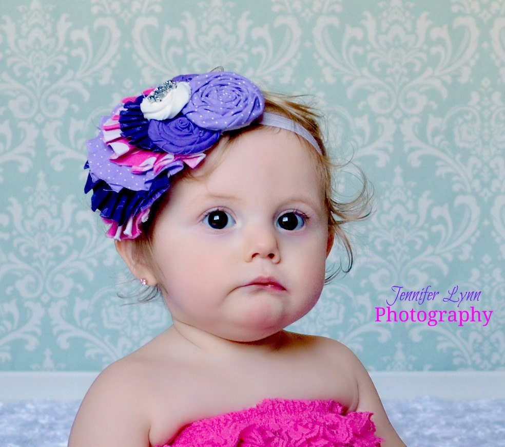 Rolled Rose Headband, Couture Headband, Birthday Headband, 1st Birthday, 2nd Birthday, 3rd Birthday
