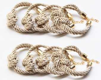 bridesmaid gift - Knot Bracelet Set of 8 - Beige silk cord Knot Bracelet - 24k gold plated