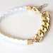 ON SALE: Arm Candy - Gold chunky chain with White leather braid Bracelet - 24k gold plated