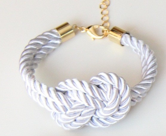 White-Grey knot silk bracelet - 24k gold plated