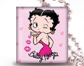 Scrabble Tile Pendant- BETTY BOOP BLOWING KISsES- Buy 2 Pendants Get 1 Free