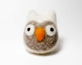 Needle felt owl - white wool owl - needle felted animal