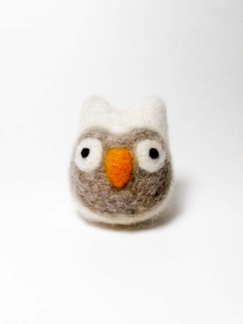 Needle felt owl - white wool owl - needle felted animal