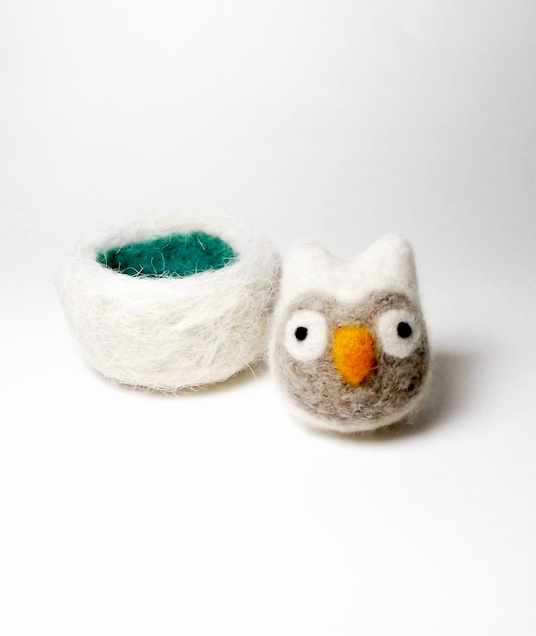 Needle felt owl - white wool owl - needle felted animal