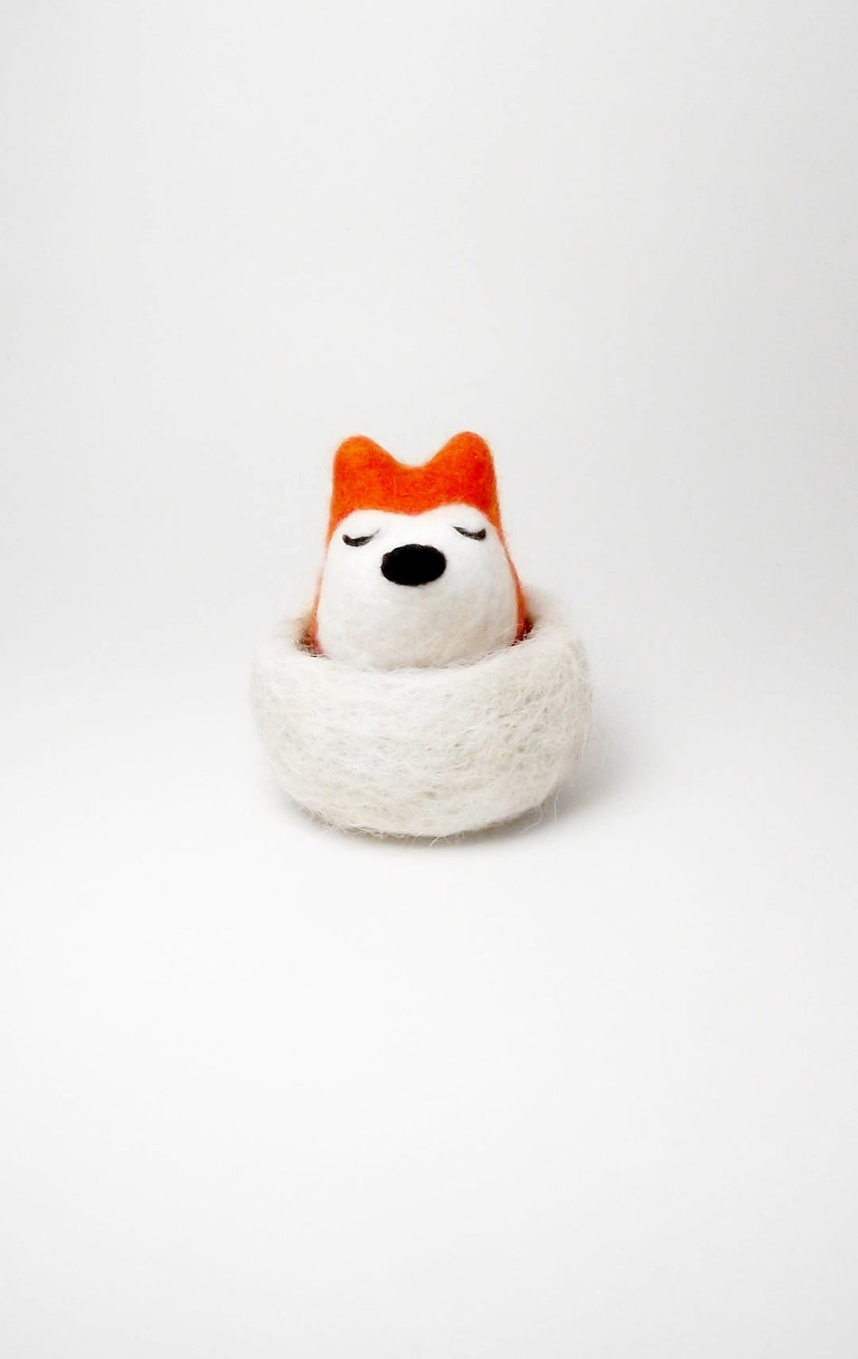 Soft sculpture needle felt sleepy fox nesting - collectable fox - cute birthday gift
