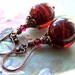 Deep Red Earrings, Artisan Handmade Copper, Crimson Wine Red Beads, Dangle, Glamorous