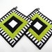 Fabric Hot Pads - Chartreuse Green, Black and White Quilted Pot Holders