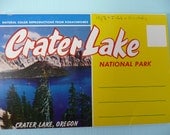 1950s Crater Lake Postcard Folder, Crater Lake National Park, Travel Souvenir, Linen - Vintage Travel Trailer Decor