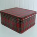 1960s Aladdin Red Plaid Metal Tin Lunchbox - Vintage Travel Trailer and Home Decor, Collectible