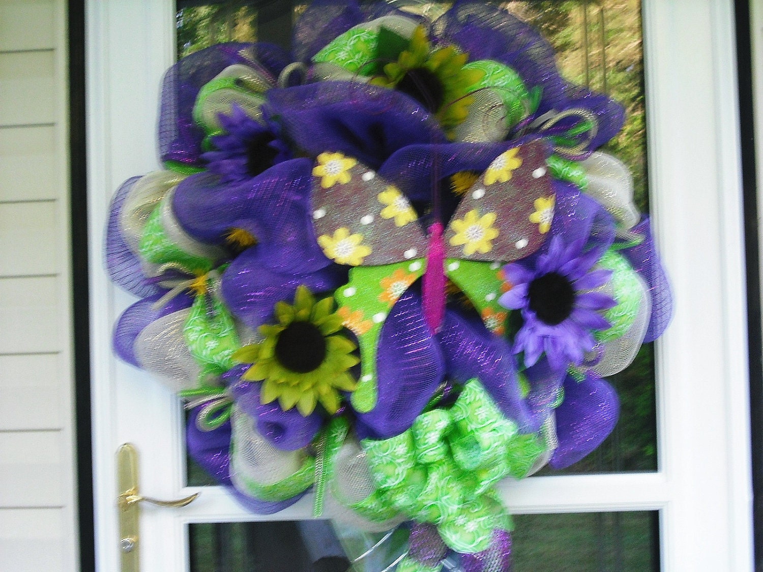 Purple and Cream Deco Mesh Wreath