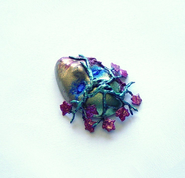 Mother Earth polymer clay pendant / brooch, nature inspired, clay jewelry