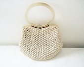 Vintage 50s MM Crochet Straw cream handbag by Morris Moskowitz