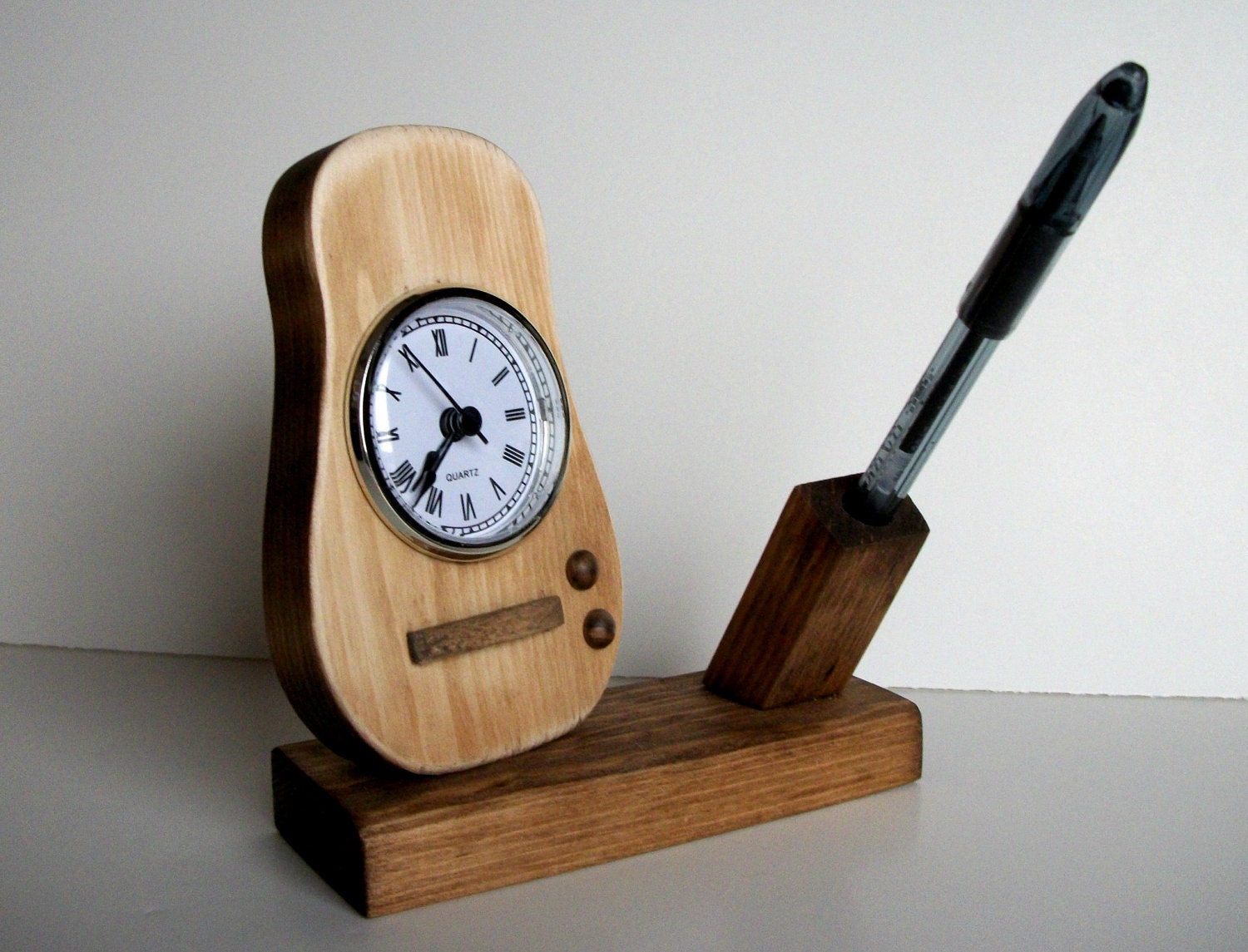 Acoustic Electric Guitar Head/Pen Holder w/ Clock  FREE  SHIPPING- Handcrafted of Pine