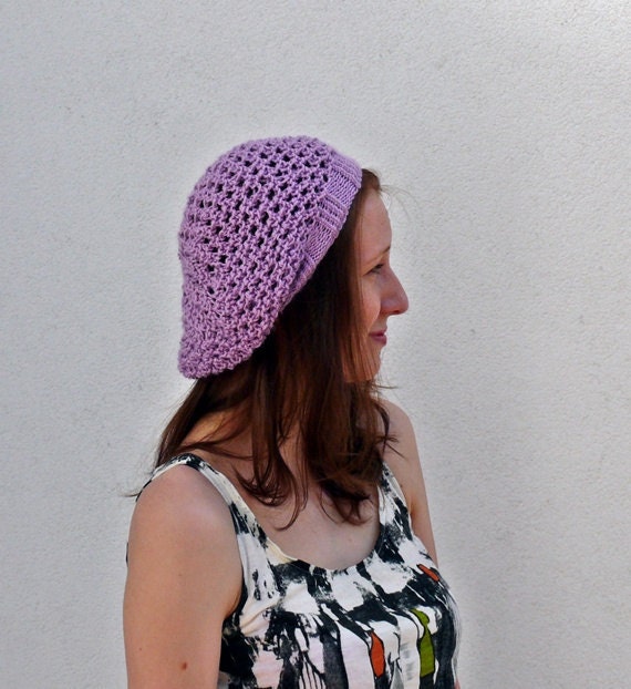 summer slouch hat purple knit beanie