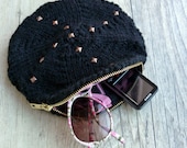 Little knit black clutch bag purse with studs