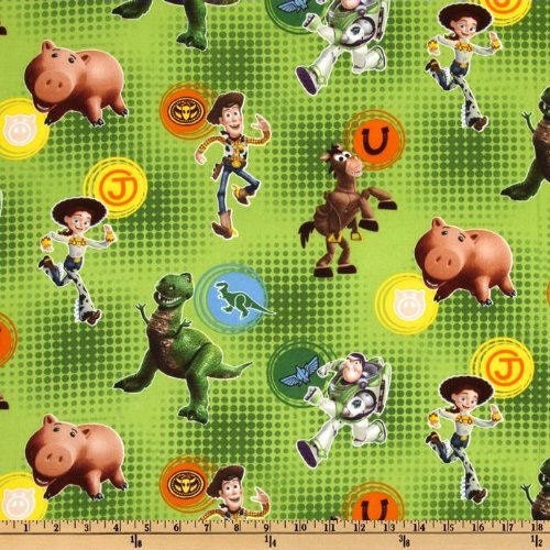 Disney Toy Story fabric - Woody Jessie Rex Buzz on Green Dots 35303 Fabric by the yard