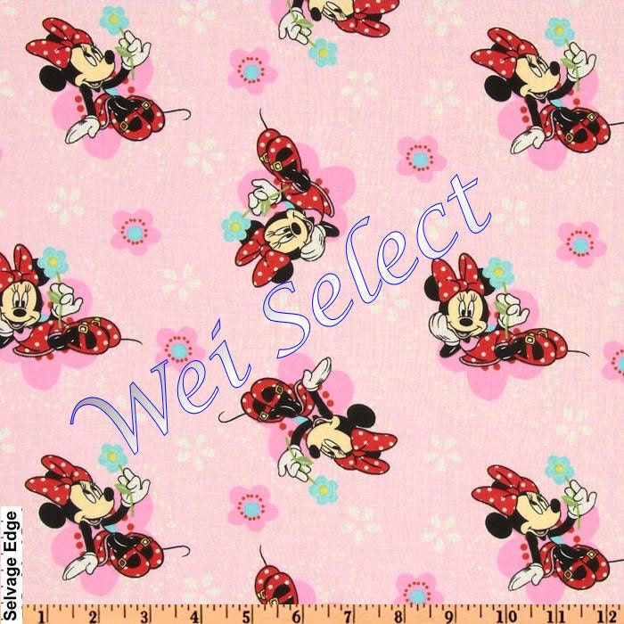 Disney Minnie Mouse Heart Dots Red Cotton Fabric by yard 43442
