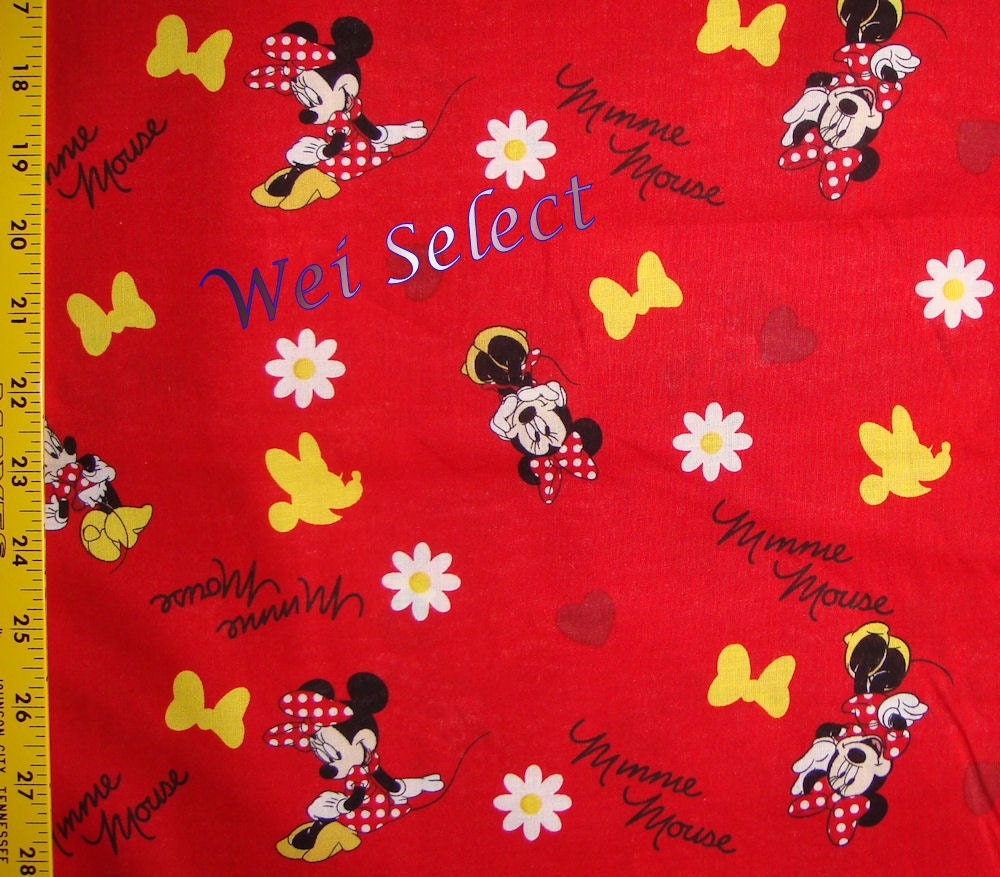 Disney Minnie Mouse Heart Dots Red Cotton Fabric by yard 43442