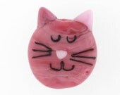 cat face bead  - handmade lampwork cat beads - pink cat - double sided