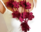 Crochet Burgundy Flower Lariat Scarf. Fashion Flower Scarves, Necklace... Lariat scarf for 2012...