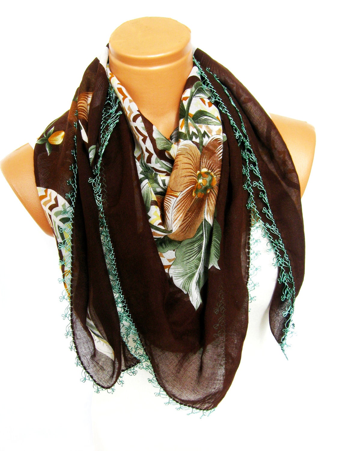 Turkish Yemeni OYA Scarf .Brown, Mustard, Mint, .bridal,scarf,authentic, romantic, elegant, fashion, personalized design...